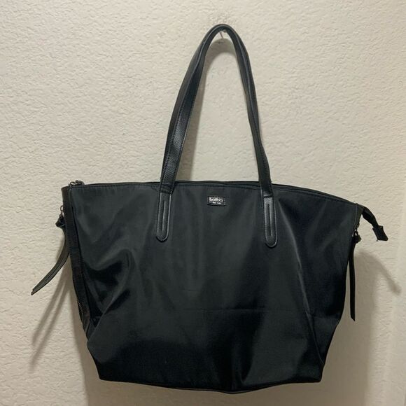 Botkier New York Bond Black Nylon XL Tote Vegan Leather Trim Zip Top Shoulder - Picture 2 of 13